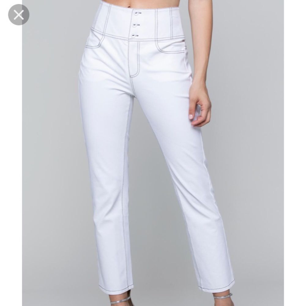 Bebe Corset Waist Crop Flair Pants White NWT Size 2